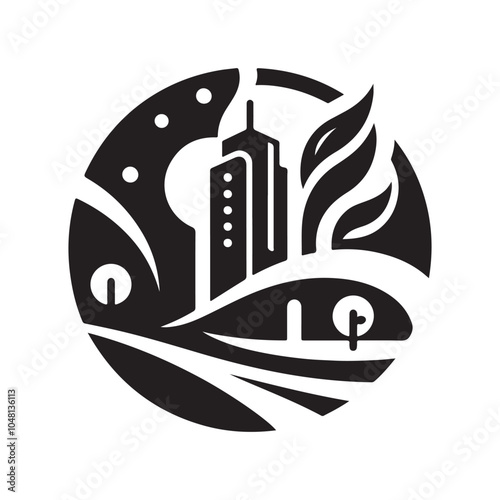 Organic Green City Logo - Eco-Friendly Building Icon for Real Estate, Home Care, Sustainable Living