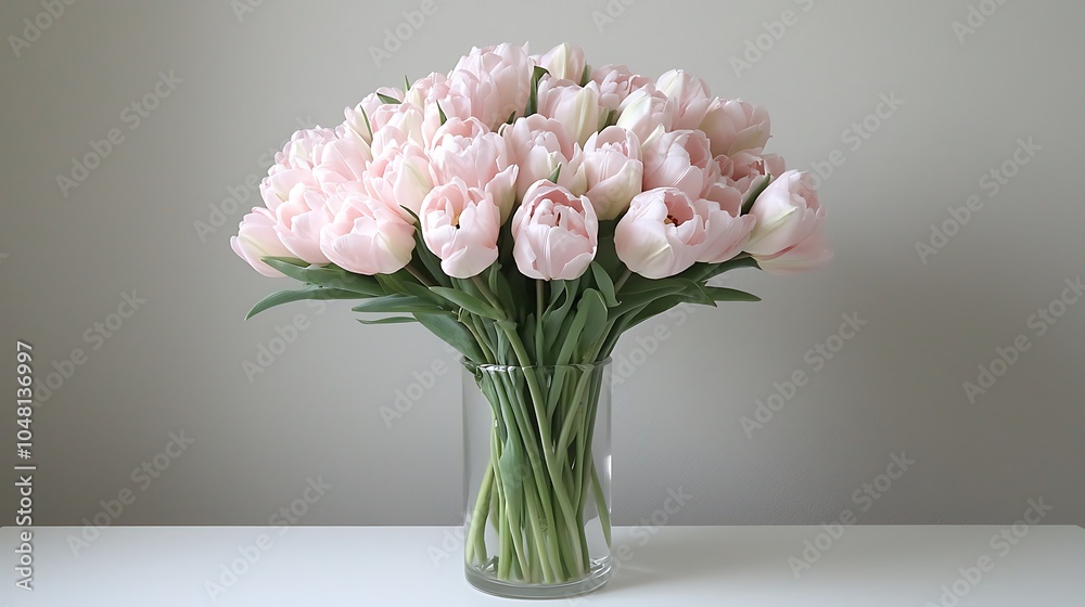 A beautiful arrangement of soft pink tulips in a clear vase perfect for home decor and celebrations A beautiful arrangement of soft pink tulips in a clear vase perfect for home decor and celebrations