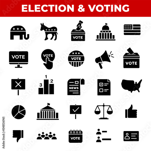 Election and voting icon set. Democracy, vote, politics concept. Solid icon collection vector