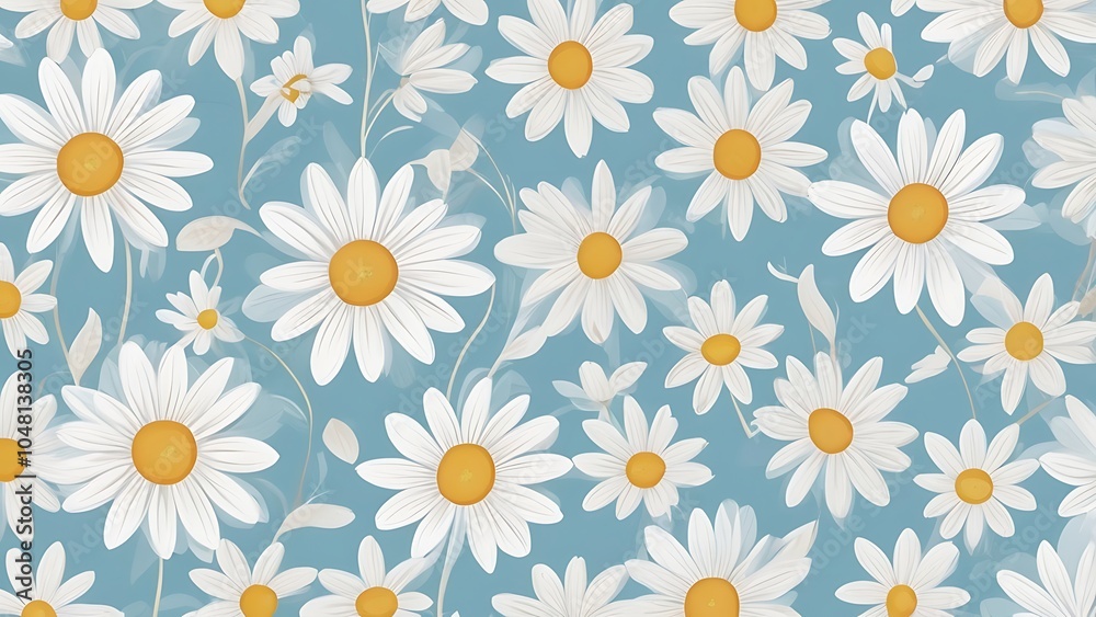 seamless floral pattern vector illustration featuring white daisies with yellow centers flowers against a muted blue background seamless floral pattern vector illustration featuring white daisies with yellow centers flowers against a muted blue background