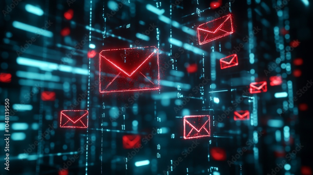 A corporate email inbox flooded with malicious attachments, with employees at risk of opening dangerous files that could compromise the network. A corporate email inbox flooded with malicious attachments, with employees at risk of opening dangerous files that could compromise the network.