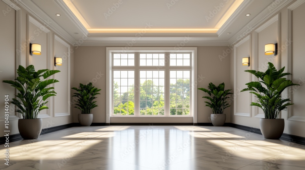 Fototapeta premium Modern Elegant Living Room with Large Window and Natural Light