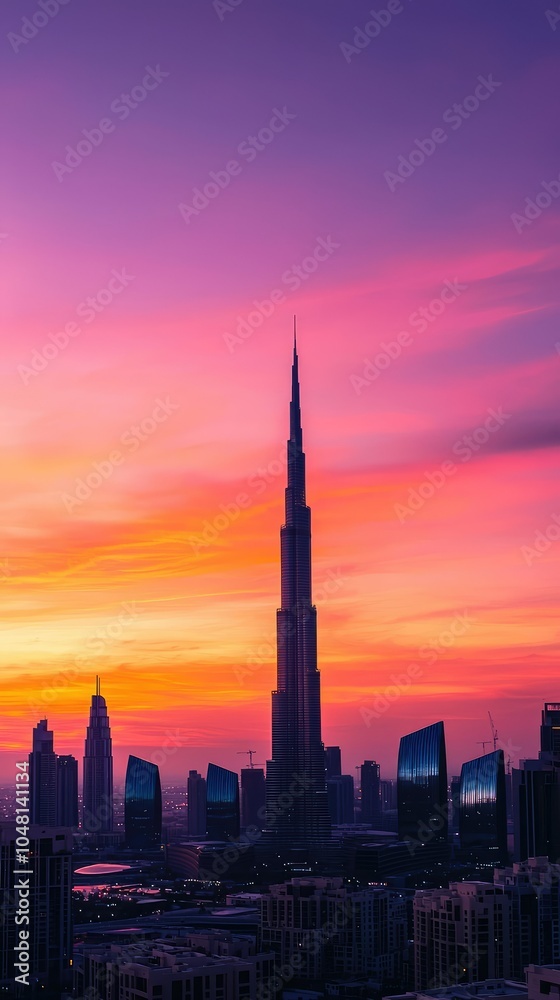 Iconic Skyline View of Silhouetted Skyscrapers at Sunset Iconic Skyline View of Silhouetted Skyscrapers at Sunset