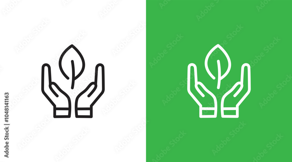 Obraz premium Hands and green leaf nature logo icon. Hands holding green leaf symbol. Hands giving green nature earth. Green leaf nature earth care logo icon design template