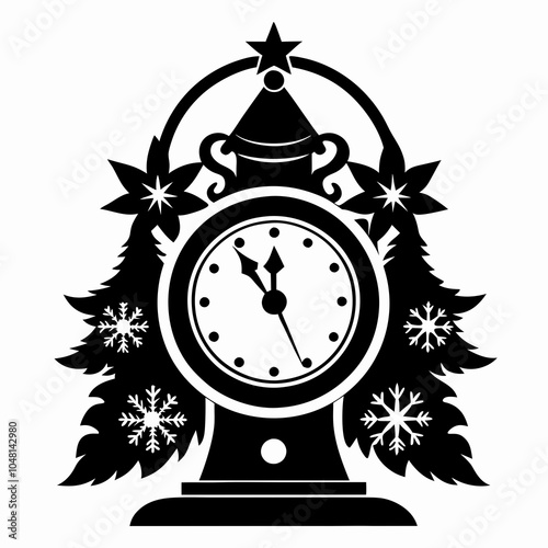 Christmas clock Black silhouette