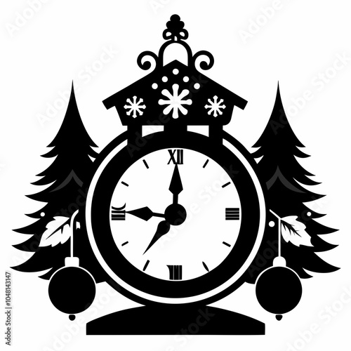 Christmas clock Black silhouette