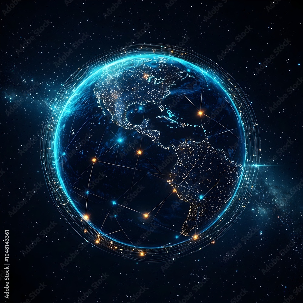 Obraz premium Glowing Digital Globe Representing Global Communication and Connectivity