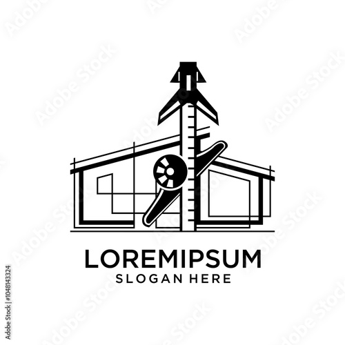 Architectural Building Logo with Ruler and Propeller