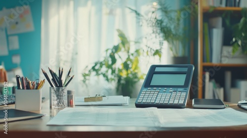 Wallpaper Mural An empty scene featuring blank mockup template of financial calculators and tax forms,  Torontodigital.ca