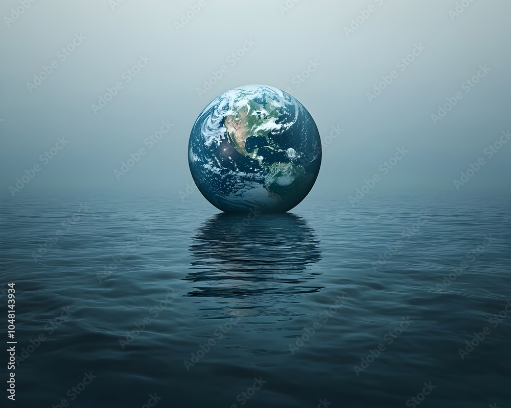 Planet Earth Submerged in Rising Seas Symbolizing Climate Change Crisis