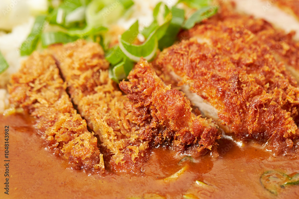 Pork cutlet with delicious Curry sauce on a plate Pork cutlet with delicious Curry sauce on a plate