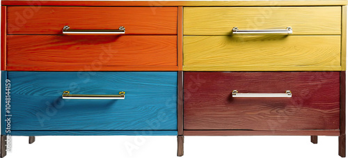 Modern chest of drawers in wood surface different colors isolated