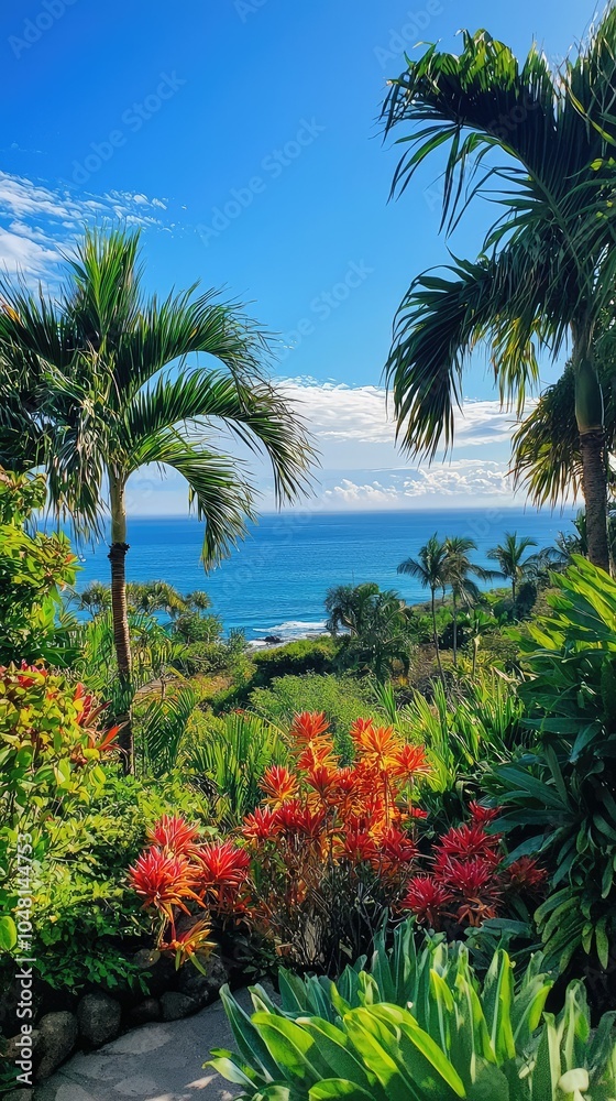 Fototapeta premium Tropical Paradise with Vibrant Palm Trees and Plants