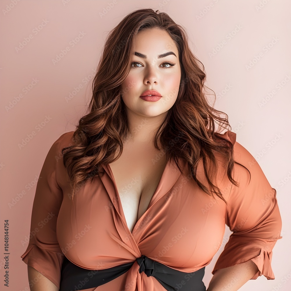 Fototapeta premium Confident Plus Size Model Showcasing Stylish Fashion and Body Positivity