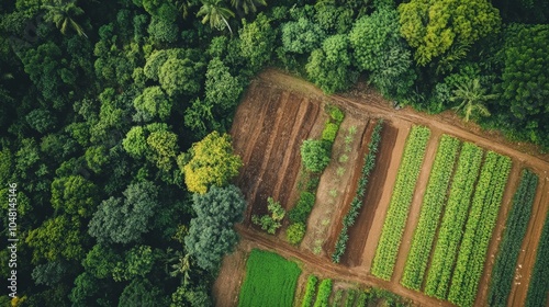 A farmer explaining how planting trees around fields improves the microclimate and boosts soil fertility through regenerative practices. photo