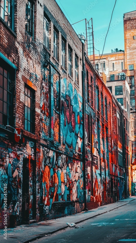Naklejka premium Vibrant Urban Graffiti on Wall in Alley