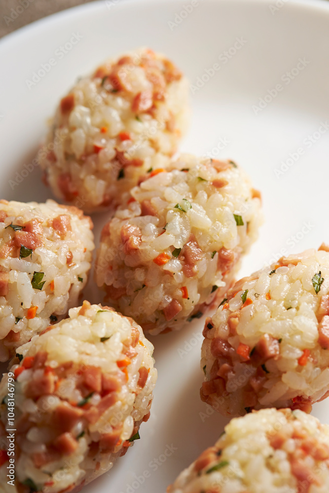 Vegetable rice balls on a plate Vegetable rice balls on a plate