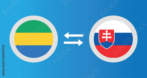 round icons with Gabon and Slovakia flag exchange rate concept graphic element Illustration template design
