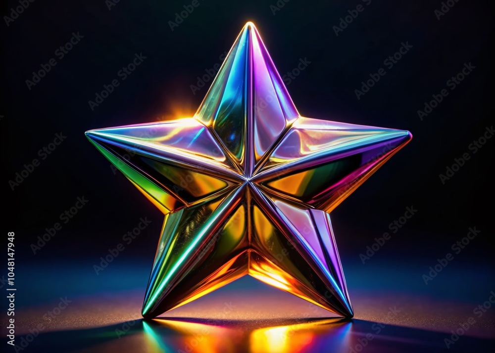 3D Holographic Star with Reflective Sheen in Retro Futuristic Aesthetic 3D Holographic Star with Reflective Sheen in Retro Futuristic Aesthetic