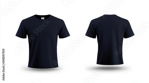 Realistic Navy Blue Shirt Front and Back View