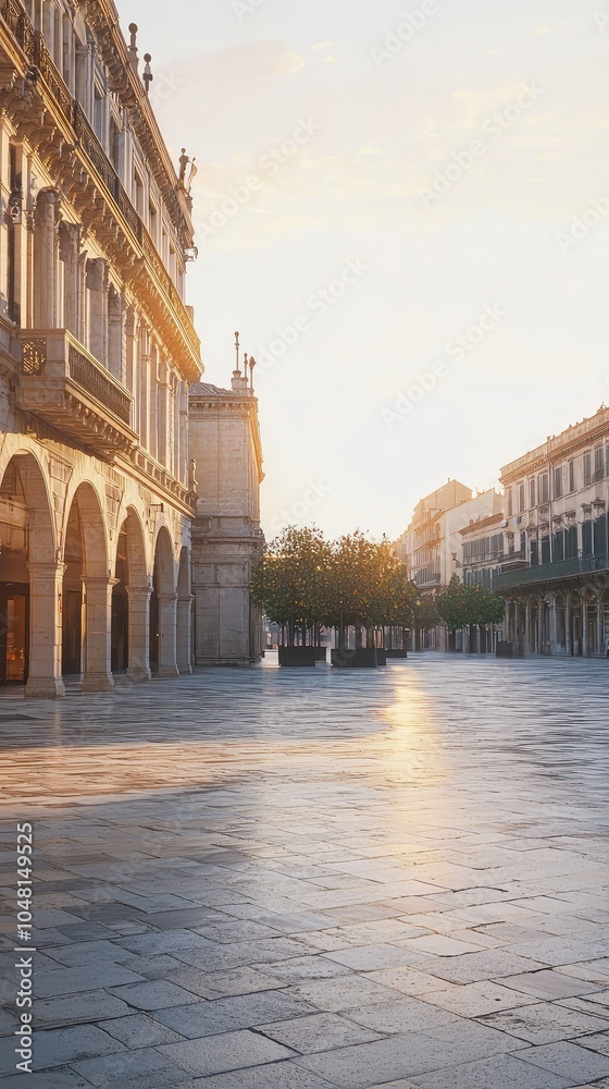 Fototapeta premium Serene Dawn in an Empty Urban Square