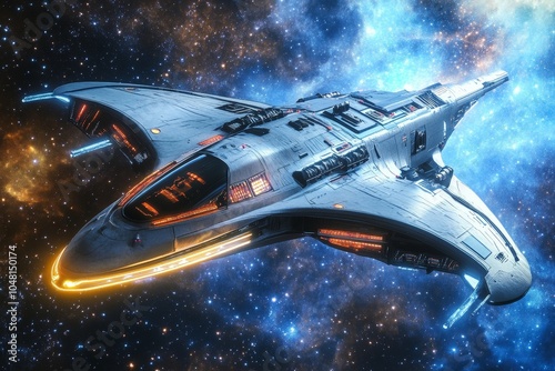 Wallpaper Mural A futuristic spacecraft designed for intergalactic travel, with sleek lines and advanced propulsion systems glowing in space. Torontodigital.ca