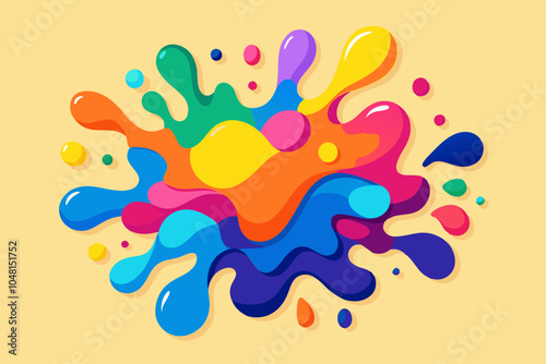 Flowing colorful watercolor fluid blot splash splatter stain brush strokes liquid on white background