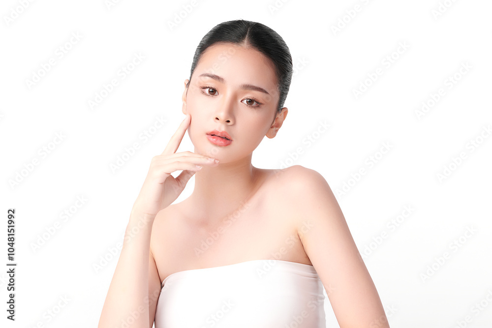 Beautiful young asian woman with clean fresh skin on white background, Face care, Facial treatment, Cosmetology, beauty and spa, Asian women portrait. Beautiful young asian woman with clean fresh skin on white background, Face care, Facial treatment, Cosmetology, beauty and spa, Asian women portrait.