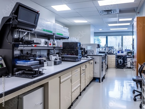 A high-tech biolab focused on studying synthetic biology, with advanced equipment for gene synthesis and molecular editing. photo