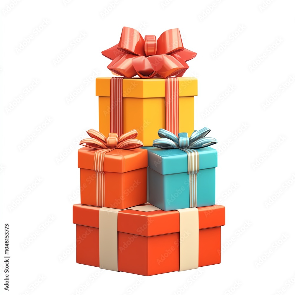Fototapeta premium Colorful stacked gift boxes with bows