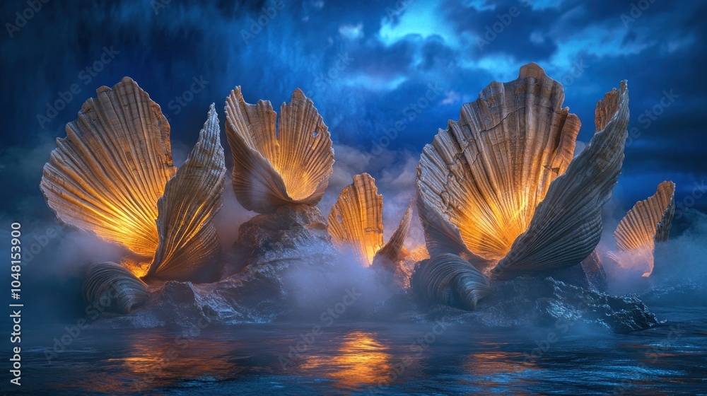 Fototapeta premium Mystical Seashells Glowing in the Night