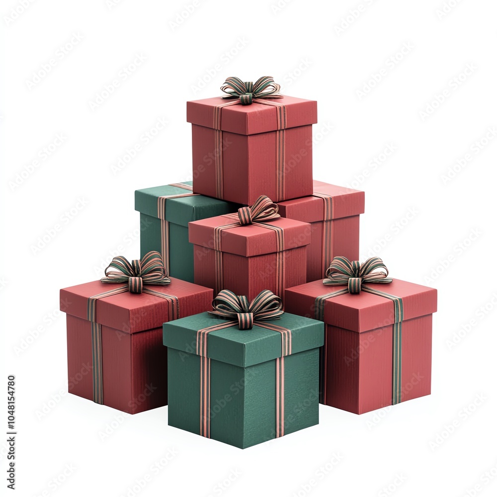 Fototapeta premium Stacked colorful gift boxes, white isolated background