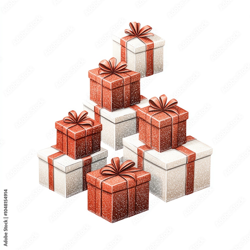 Obraz premium Stacked gift boxes with festive ribbons.