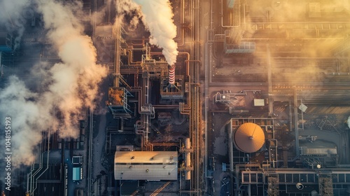 Industrial Complex Aerial View with Smoke