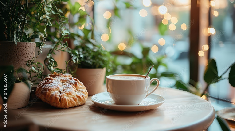 Cozy Corner Café with Tea and Fresh Pastry Cozy Corner Café with Tea and Fresh Pastry