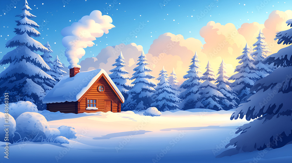 Fototapeta premium Cozy Cabin in a Snowy Winter Wonderland