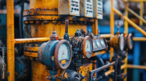 Close-up of Industrial Gauges and Piping in a Factory