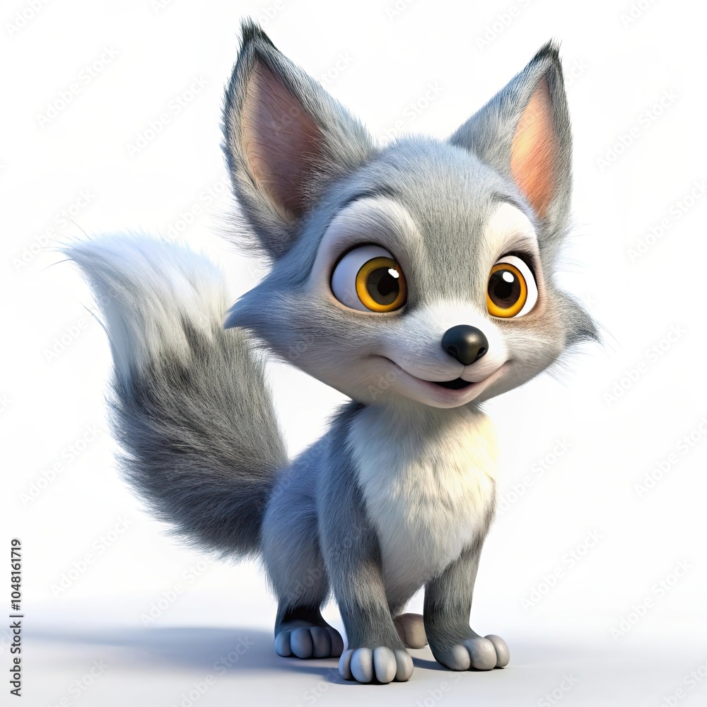 a silver fox 3d render cute illustration on white background a silver fox 3d render cute illustration on white background