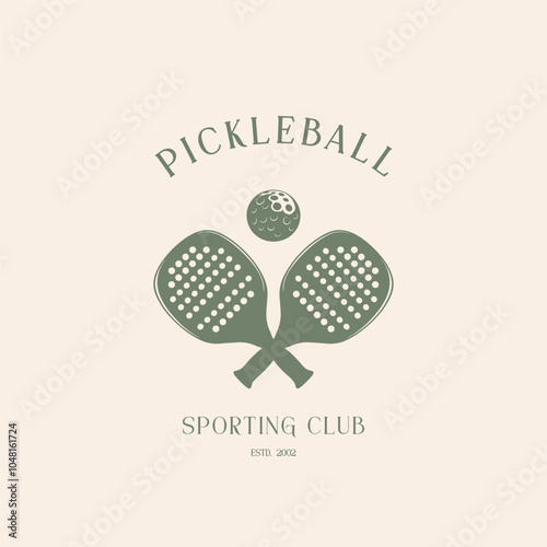 Pickleball club emblem with crossed paddles and ball