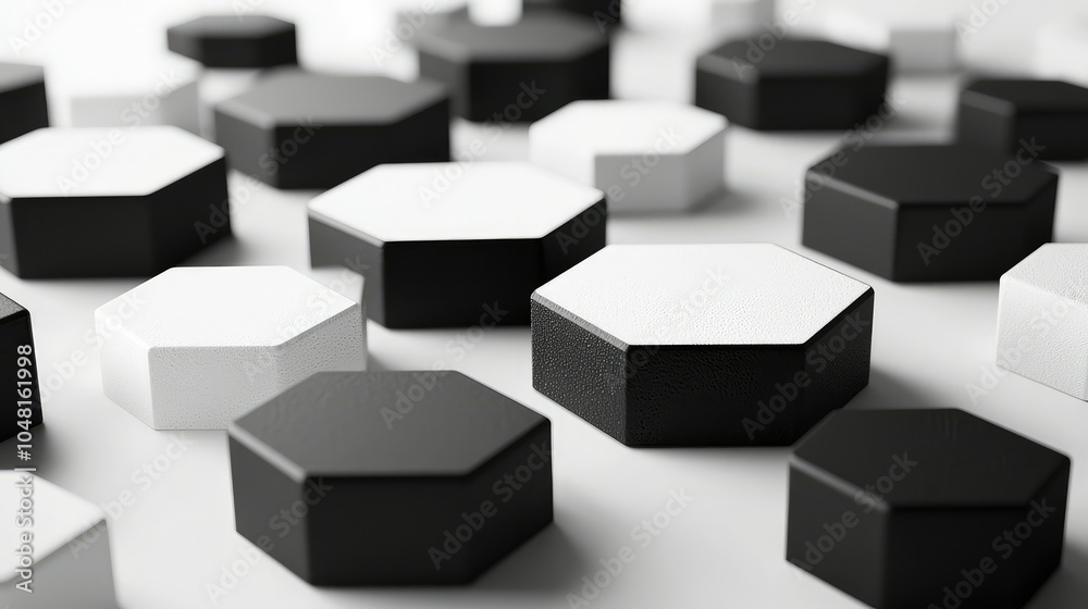 Geometric Black and White Hexagons on Background Geometric Black and White Hexagons on Background
