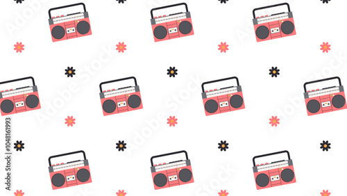 Seamless boombox pattern on a white background.