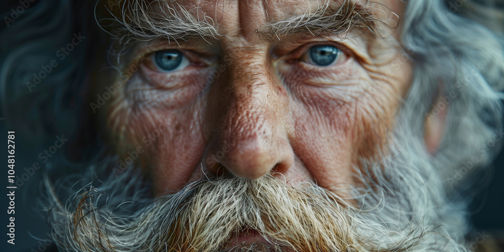 Close-up of an elderly man with a quirky Movember mustache, celebrating International Men’s Day uniquely. Close-up of an elderly man with a quirky Movember mustache, celebrating International Men’s Day uniquely.