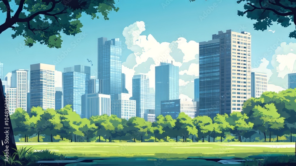 Picture of a quiet city, with a background of tall buildings, clean atmosphere, depicting peace in urban life Picture of a quiet city, with a background of tall buildings, clean atmosphere, depicting peace in urban life