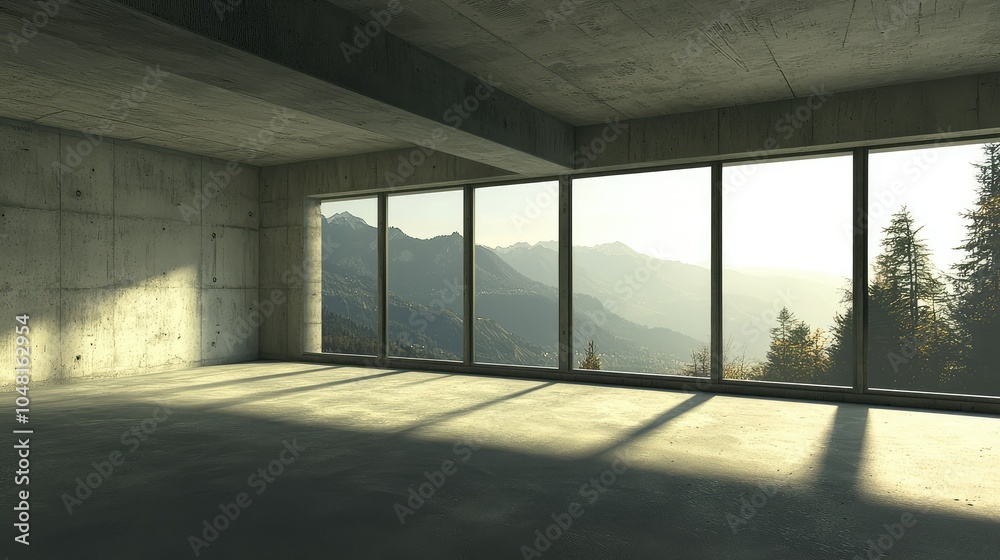Spacious Modern Concrete Room with Large Windows Spacious Modern Concrete Room with Large Windows