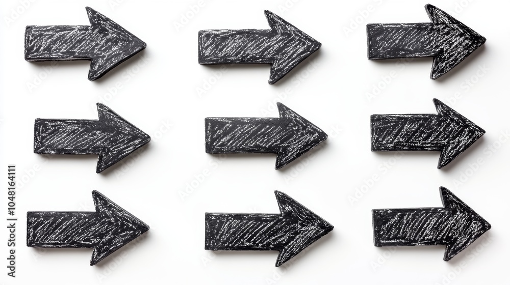 Fototapeta premium Black Wooden Arrows on White Background Direction Choice Concept Symbol