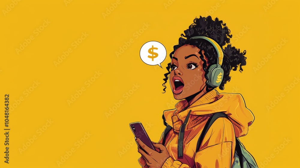 Black girl expressing surprise with smartphone