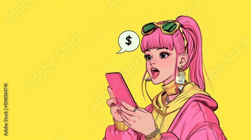 Stylish Thai girl with pink phone