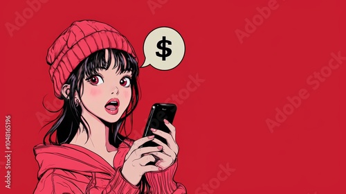 Japanese girl surprised while looking at smartphone