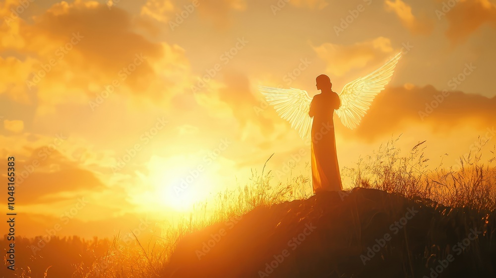Serene Angel at Sunset with Warm Background