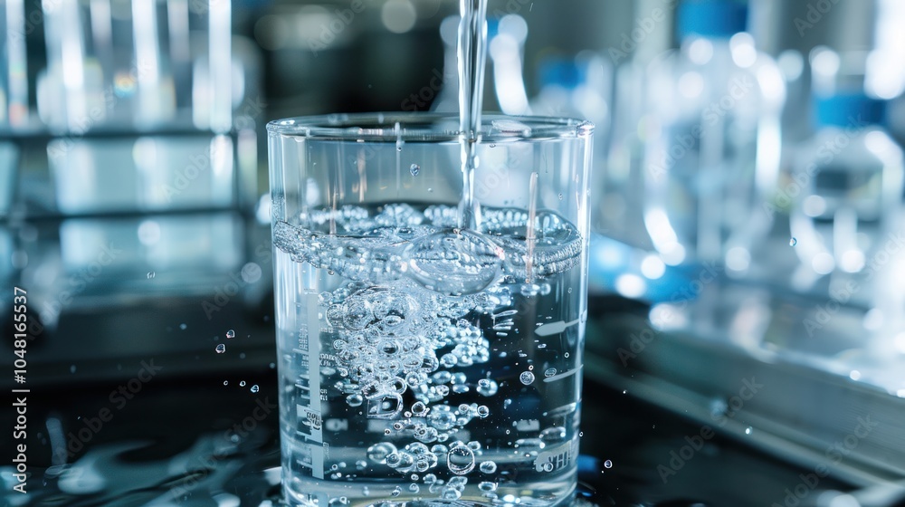 Water Pouring into a Glass Beaker with Bubbles Water Pouring into a Glass Beaker with Bubbles